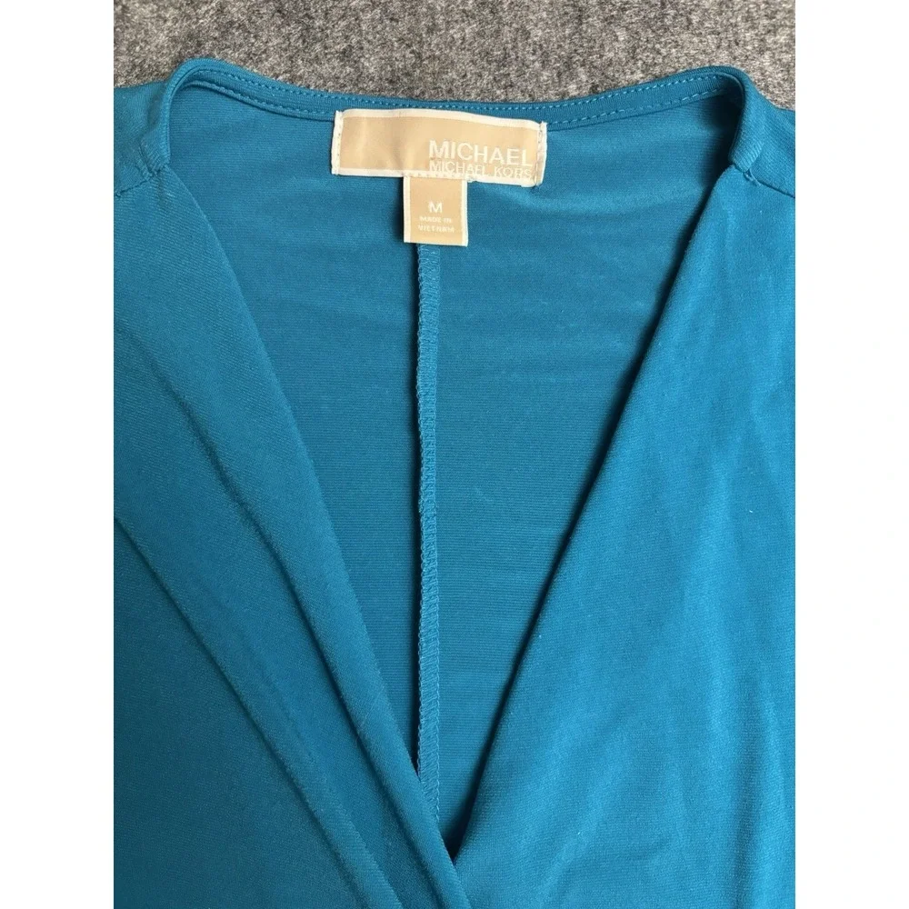 Michael Kors Teal Ruched Wrap Midi Dress Women's M Cocktail Career. ‎ A4